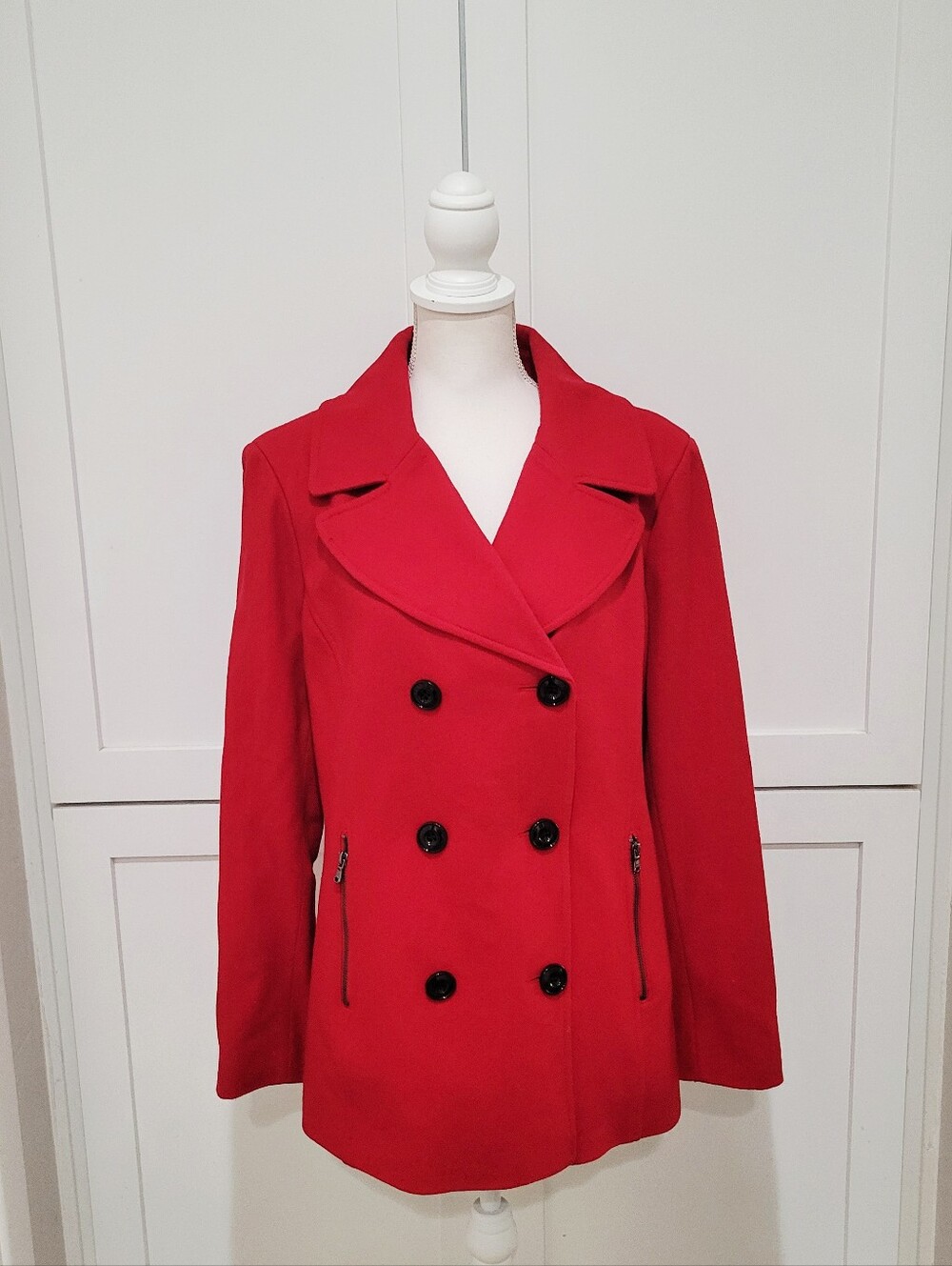 Black Rivet Red Double-Breasted Wool Blend Red Winter Peacoat | Size XL